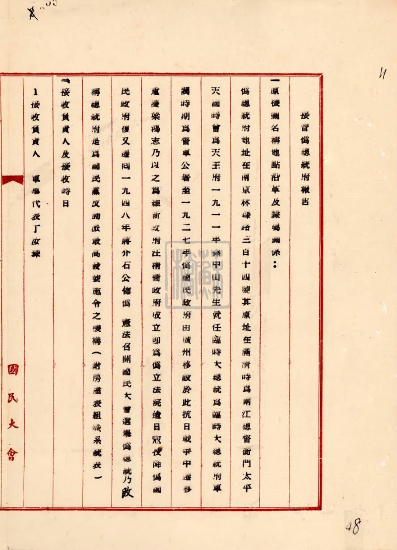 南京市軍事管制委員會《接管偽總統(tǒng)府工作報(bào)告》（1949年）